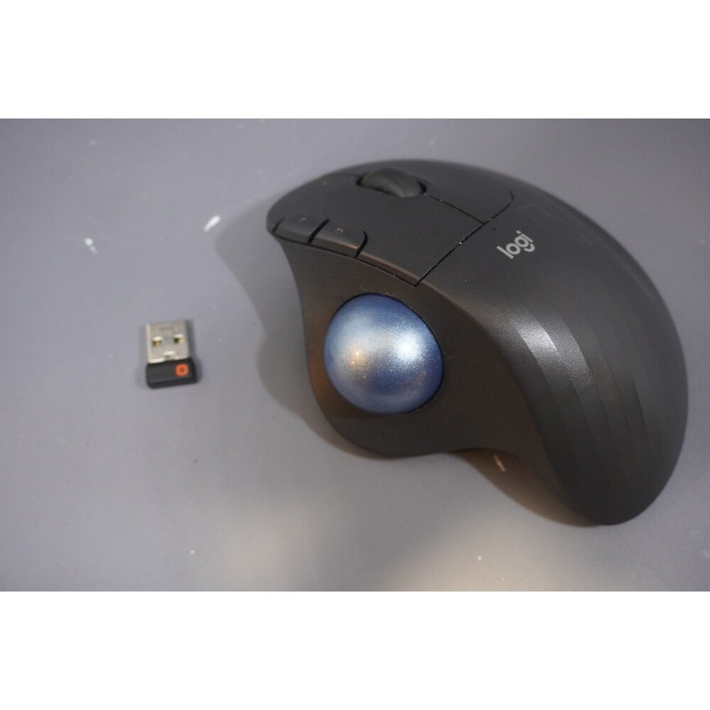 Logitech ERGO M575 Wireless Trackball Mouse Graphite Gray Blue Ball W/USB Dongle
